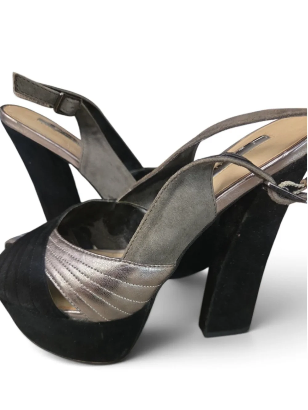 H by Halston Women's Black and Silver Platform Heels 6.5